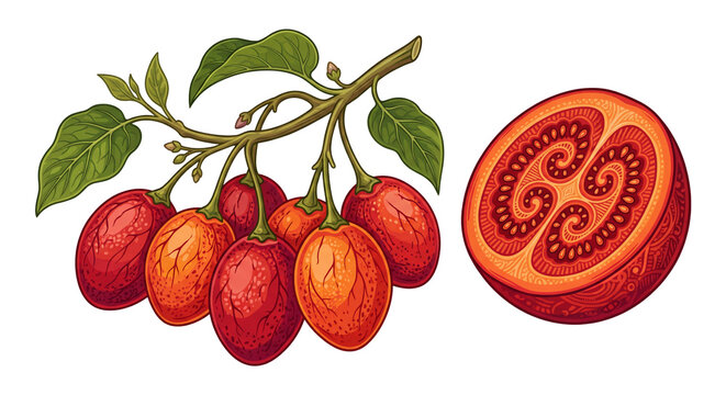 Tamarillo Tree Tomato Branch Vector Illustration