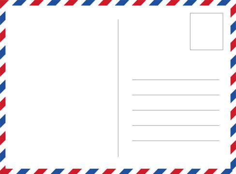 Air mail envelope template with red blue striped postcard border design