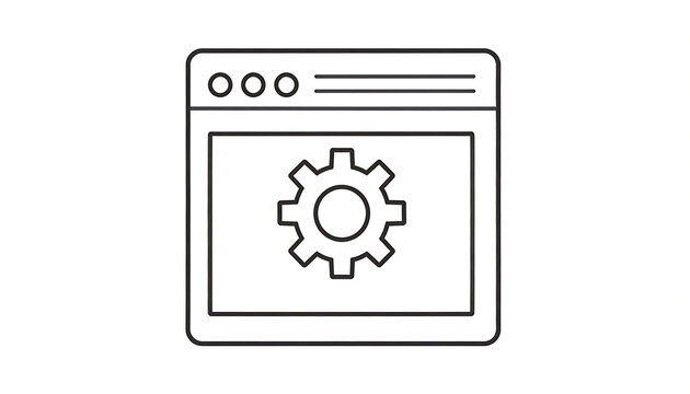 Web browser window with gear icon representing website settings and technical configuration.