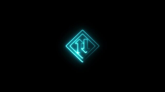 neon glowing two way street icon animation on black background bidirectional traffic road direction symbol 4k motion graphic