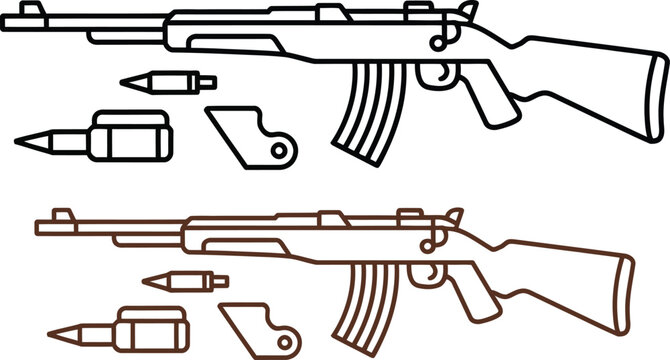 Assault rifle, machine gun, gun icons, firearm illustrations, weapon graphics