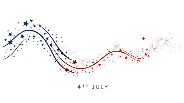 Swirls of patriotic stardust flow across the frame in elegant curves decorated with red and blue stars to symbolize the festive movement of Independence Day celebrations across the nation.