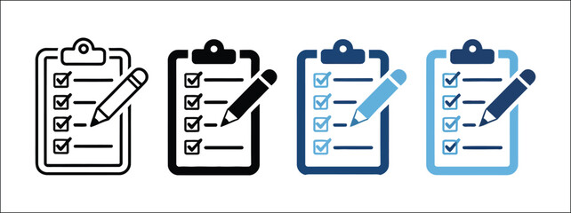 Checklist illustration icon collection, multiple style task completion symbols, check mark list icons, document verification and workflow management design elements, editable vector graphics for web,  © Vector Creator