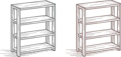 Vector illustration of two shelving units, bookshelves, furniture, 3D outline designs © KABIR678