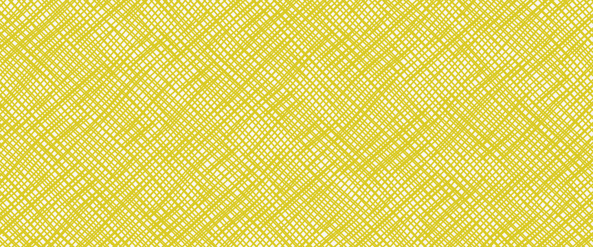 Seamless hand drawn square grid pattern. Yellow repeated doodled checkered background. Sketched thin checker paper texture. Pencil drawn journal sheet notebook template. Vector lined planer page