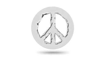 Torn paper peace sign icon white on white isolated with shadow