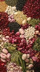 Fototapeta premium Vibrant assortment of colorful beans and legumes showcasing natural diversity