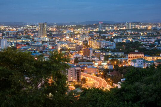Panoramic View of Pattaya Beach and Coastal Cityscape in Chonburi, Thailand