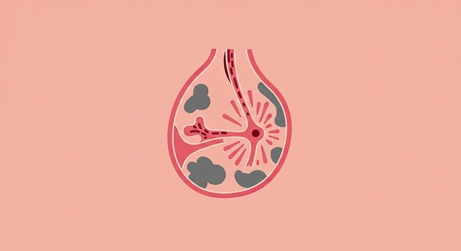 Anatomical illustration of a human eye with detailed internal structures and nerves on a peach background.