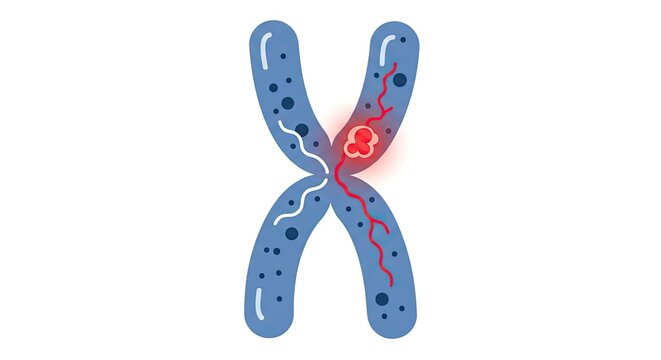 An illustration of a chromosome with a centromere and sister chromatids joined at the center