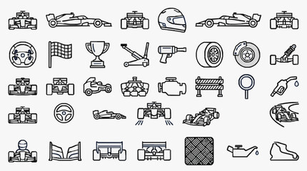 Naklejka premium Professional Racing and Motorsport Iconography Collection Featuring Vehicles Equipment and Accessories