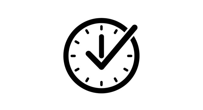A simple illustration of a clock with a check mark on its face