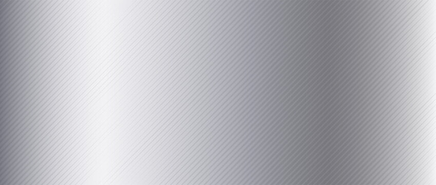 Grey metallic foil background. Silver metal striped gradient texture. Shiny brushed titan aluminum sheet for label, plate, sign. Stainless steel material surface wallpaper. Vector chrome line backdrop
