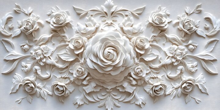 Intricate White Roses And Rose Leaves 3 D Sculpture