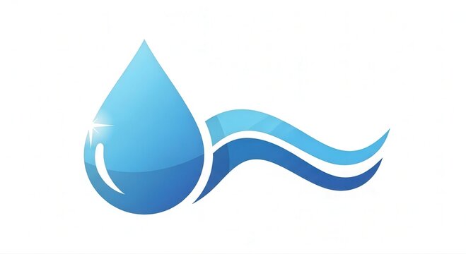 Blue water droplet icon with flowing waves symbolizing freshness and purity
