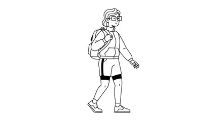 Obraz premium Man Walking with Backpack and Shorts.
