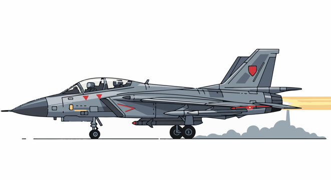 A gray fighter jet with red markings on a runway
