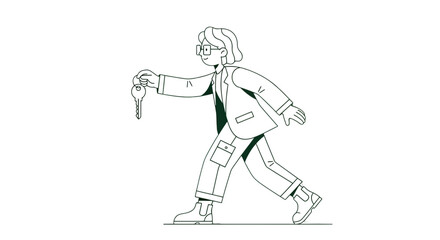 Obraz premium Man in Suit Holding Keys and Walking.