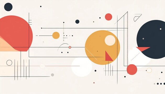 Bauhaus-Inspired Abstract Geometric Pattern with Circles, Lines & Shapes - Modern Design