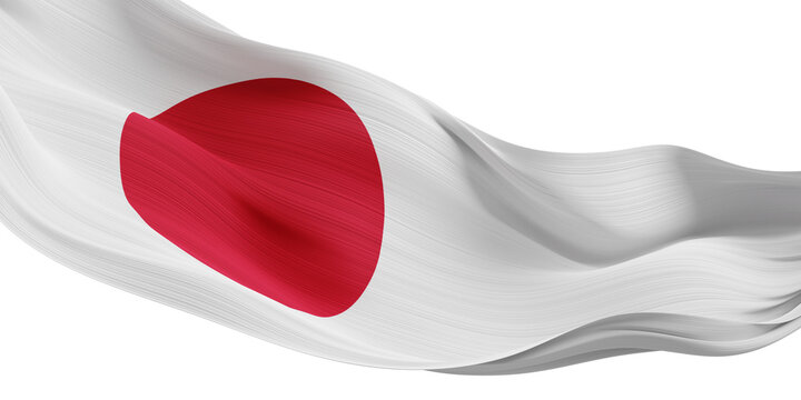 Japan flag ribbon pleated chiffon fabric flowing isolated on transparent background 3D render