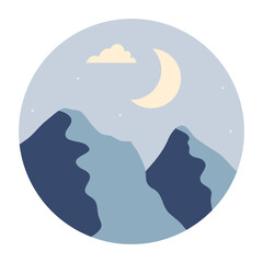 Obraz premium Flat Circular Nature Landscape Collection Mountain Sunset Outdoor Vector Set