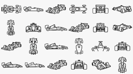 Naklejka premium Elegant Collection of Iconic Racing Car Designs Through Decades of Motorsport Innovation with high professional line art symbols for modern creative design and digital branding projects