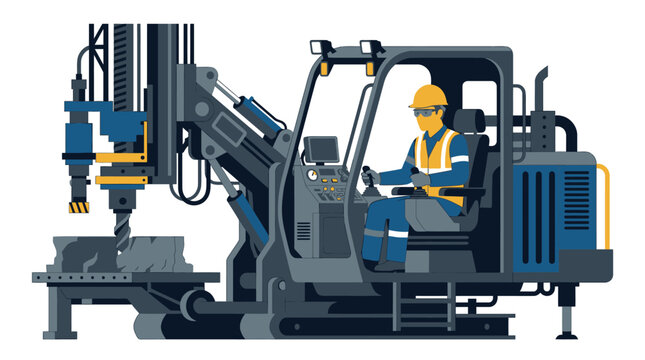 Machine Operator Controlling Industrial Drilling Rig for Construction
