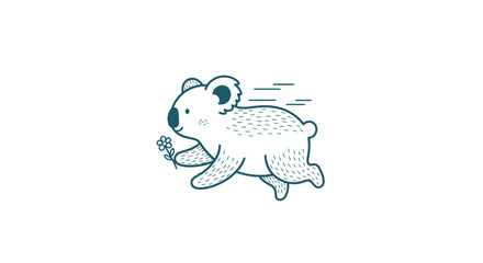 Cartoon Koala Running with Flower in Mouth. © Codari