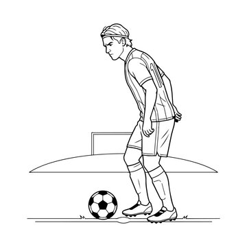 Soccer Player Ready to Kick Ball - Line Art Illustration