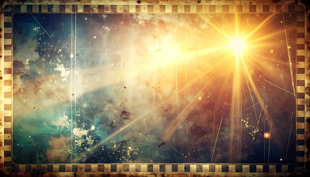 Vintage film frame overlay with light leaks and distressed texture for retro cinematic effects and moody aesthetic