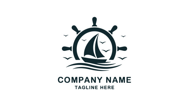 Professional logo for maritime company featuring a sailboat silhouette inside a ship wheel with birds in sky.