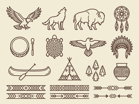 Native American Tribal Icon Set Minimalist Vector Symbols