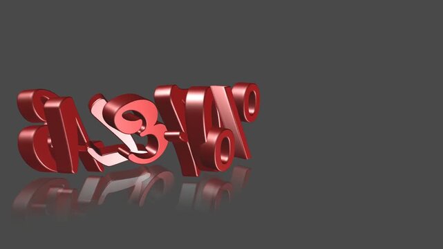 Red shiny 3d text logo on dark gray background with reflection