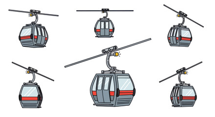 Set of cable car and gondola lift icons. © Satria