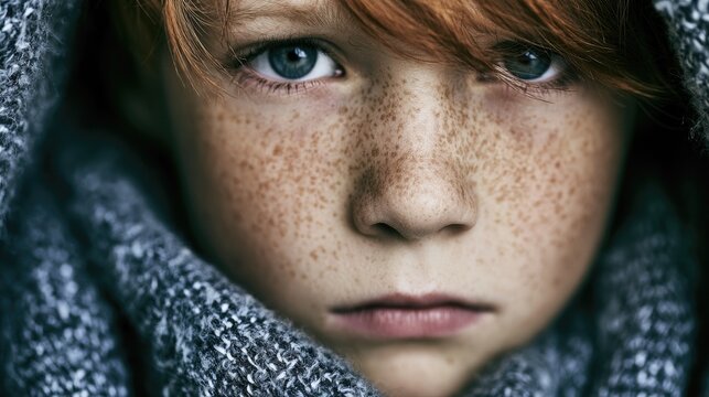 Freckled Boy Showing Sad Emotion in Portrait