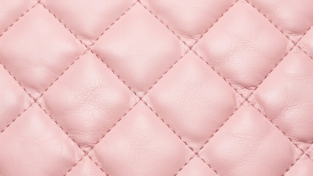 Close-up of pink quilted leather texture with diamond stitch pattern