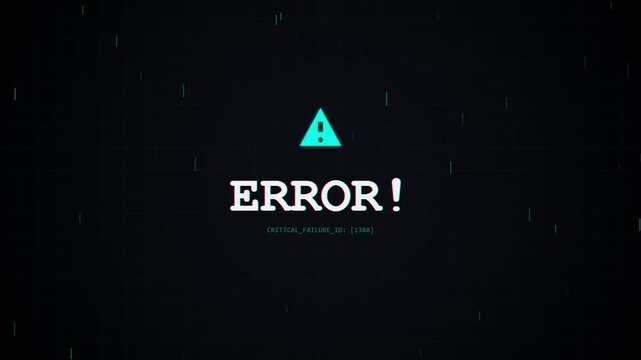 Error text animation System error notification with glitch effect and warning icon