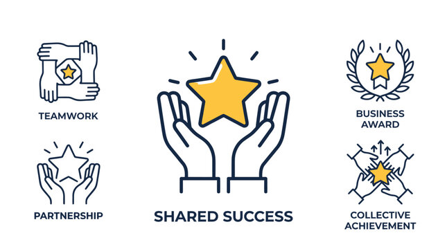 Teamwork and collective achievement business icon set.