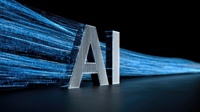 AI artificial intelligence symbol with gold and silver digital rain. Innovation concept.