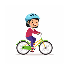 Fototapeta premium Cartoon child riding a bicycle with helmet