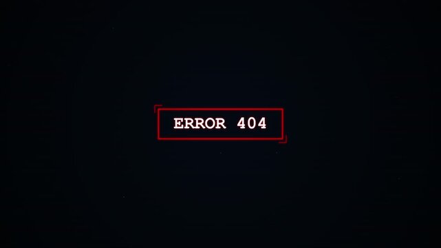 hacking glitch 4K Digital screen display showing red Error 404 message box