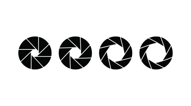 Sequence of camera aperture icons from fully open to partially closed.