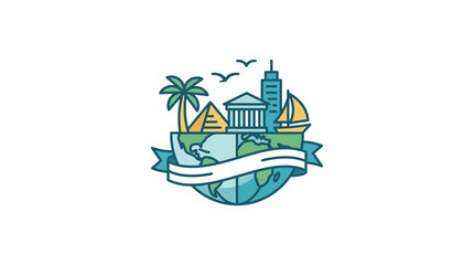 Fototapeta premium Global Landmarks and Travel Icons on Earth