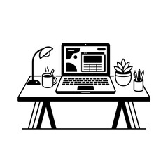 Fototapeta premium Laptop on a desk with accessories.