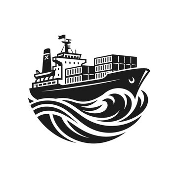 Large cargo ship sailing ocean waves.