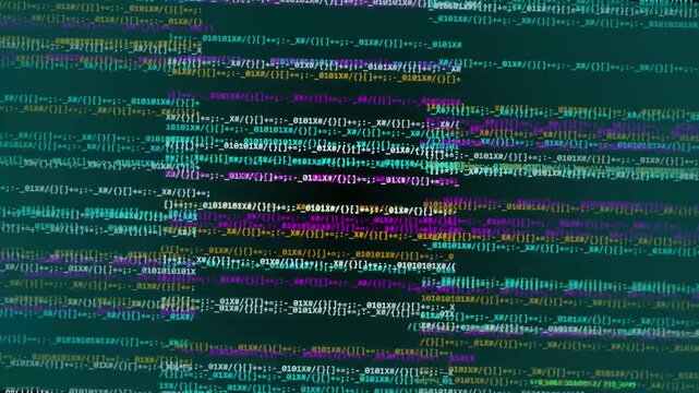 hacking glitch background with distorted computer code symbols