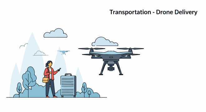 A person watches as a drone flies with a package