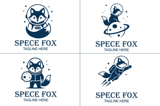 4 Premium Modern Minimalist Mascot Spece Fox Logo Bundle Black and White Clean 