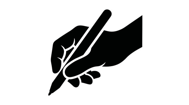 Silhouette of a left hand holding a pen for writing or drawing.