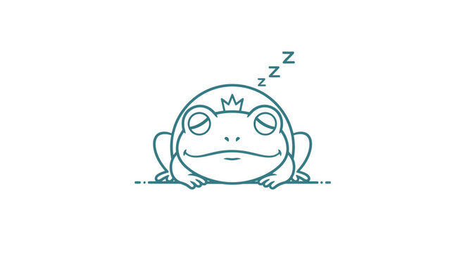 Sleeping Cartoon Frog with Crown Illustration.